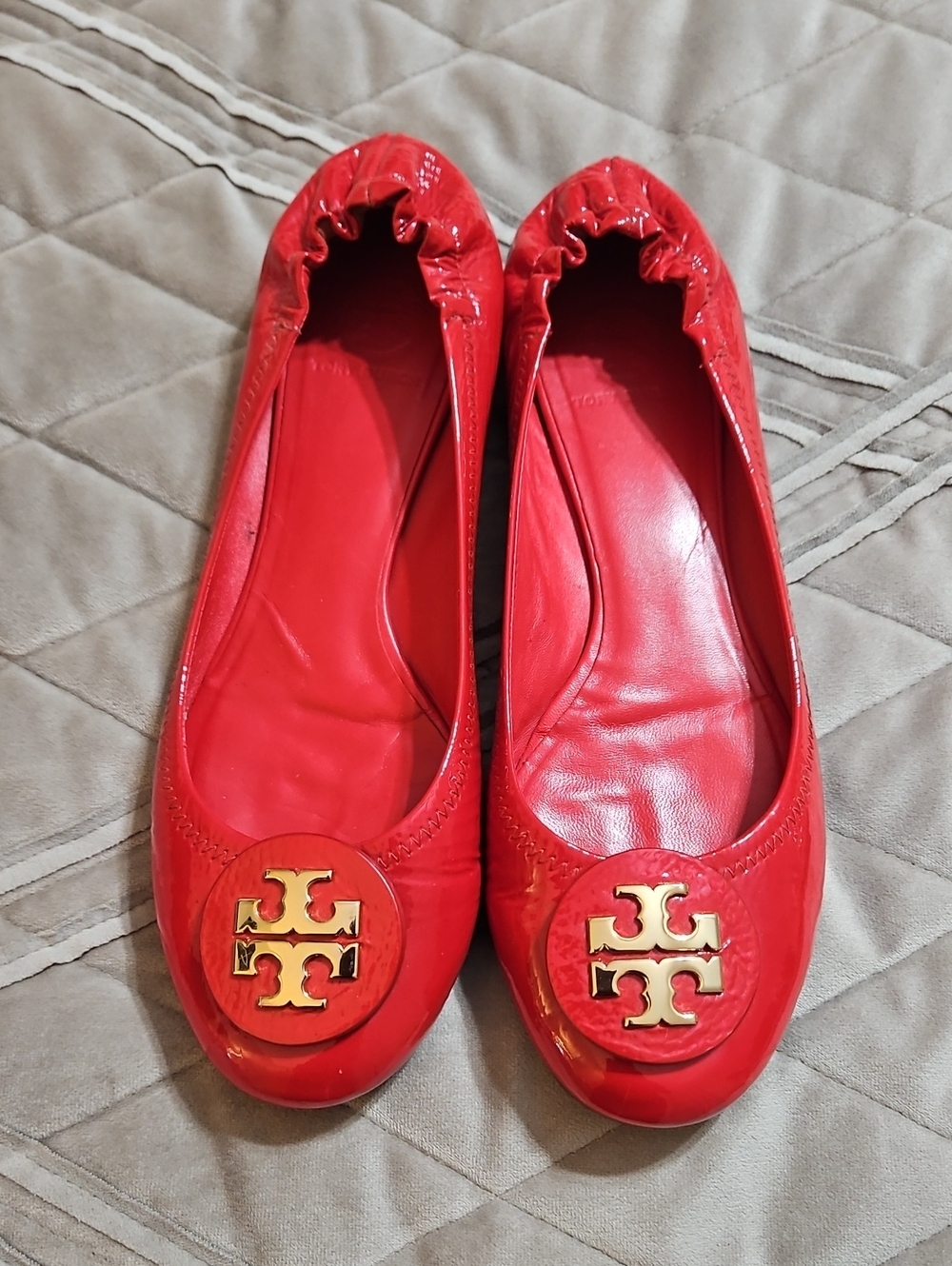 Tory Burch Red Patent Leather Logo Ballet Flats